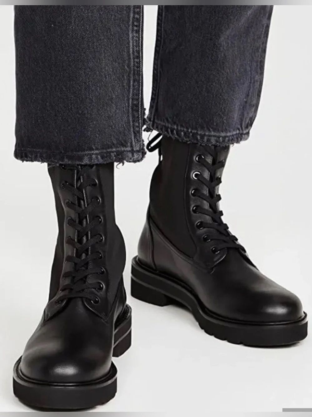 Stuart Weitzman Ande Lift Combat Boots in Black Leather Size 9